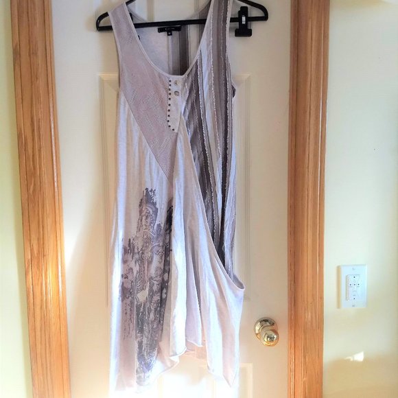 funky sleeveless draped patchwork tunic mini dress - Picture 1 of 11